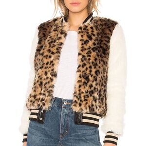 Mother Women's Faux Leopard Spot Me Fur The Snap Baseball Lined Jacket Size XS